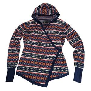 Betabrand Fair Isle Mission Wrap Fine Merino Wool Hooded Sweater Cardigan L XL